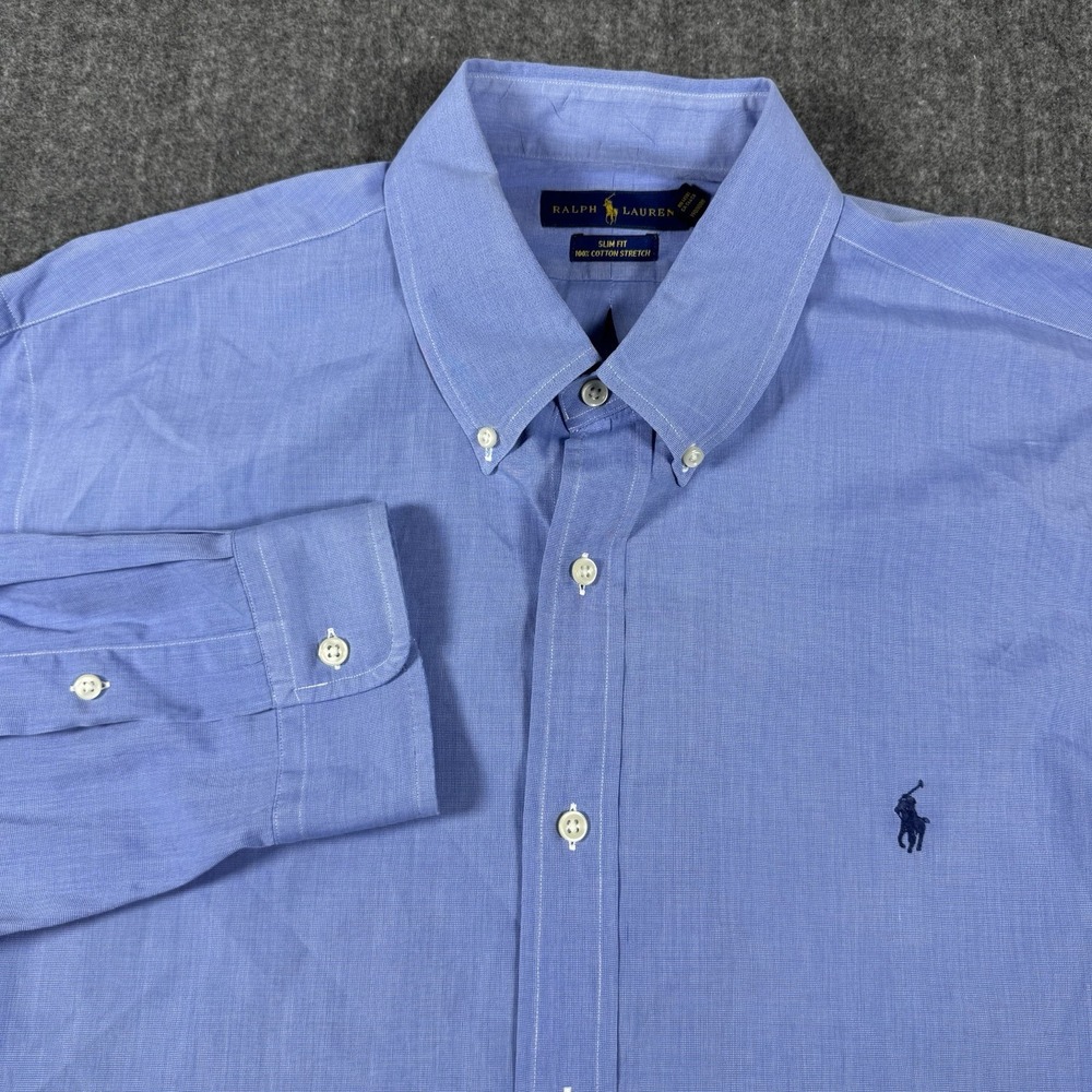 Ralph Lauren Men's XXL Slim Fit Blue Long Sleeve Button Down Shirt Cotton